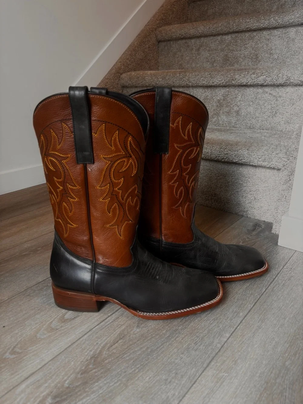 J.B. Dillon Two-Tone Cowboy Boots in Black & Brown - Picture 2 of 4